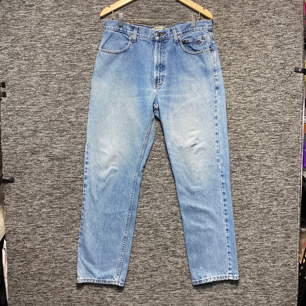Harley Davidson Mens Light Wash Denim Jeans 34x32 Straight Leg Genuine Clothes